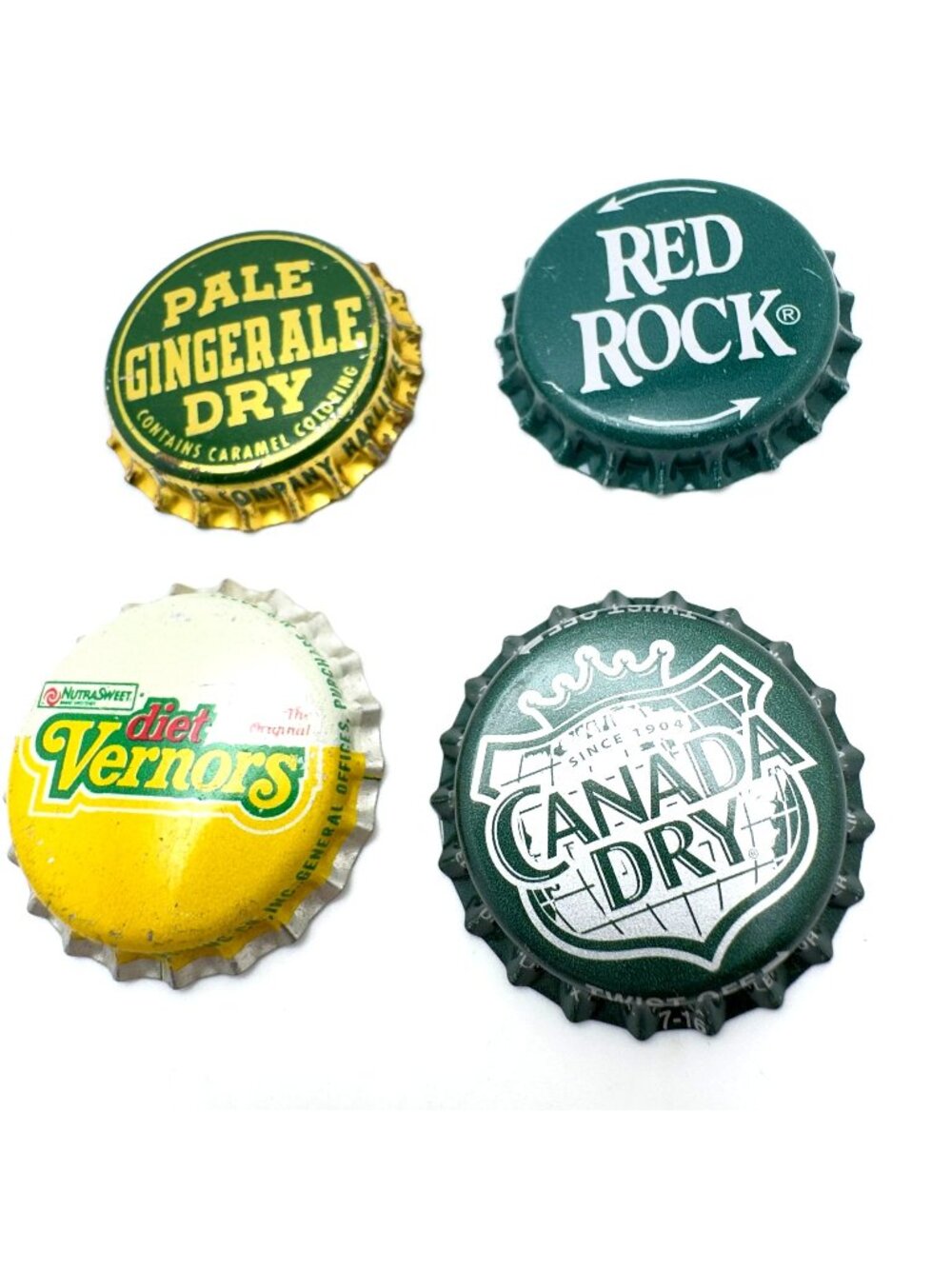 Vtg Ginger-Ale Bottle Caps Set Of 4 Twist-Off Metal Crown Soda Memorabilia